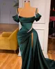 Dunkelgrüne Abendkleid Spaghetti Perlen Schlitzparty Prom Kleider Falten Few Zug formelles langes Kleid für besondere OCN