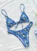 Женские купальники Rinabe Floral Print Bikini Biquini String Swimsuit High Cut Set Set Count Women Thist Bikinis Beach 230620