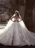 Luxury Long Sleeves Ball Gown Wedding Dress Beaded 3D Floral Appliqued Saudi Arabia Lace Bridal Gowns Vestido de novia 2023 Arabic Dubai