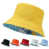 Chapéus de aba larga chapéu balde pai/filho boné infantil ao ar livre cor sólida sol para mulheres crianças dupla face pescador touca de praia 230620