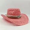 Cloche's Summer Cowboy Hat 2023 Sun Shade Watermelon Red Hollow Straw Men's and Women's Beach 230619