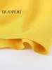 Women's Blouses Shirts DUOPERI Women Fashion With Knot Yellow Solid Loose Vintage V Neck Short Sleeves Female Chic Lady Crop Tops 230620