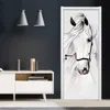 自己粘着式3Dドアステッカー手描きの白い馬抽象壁絵画寝室の勉強室ドア壁紙装飾l230620