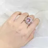 Cluster Rings Exaggerated Irregular Wrapped Princess Rectangular Pink Crystal Full Diamond Couple Ring For Women Valentine's Day Gifts