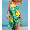 Robes décontractées fruits tropicaux citron Sexy sangle Vestidos 3d Midi Mini robe femmes Camisole bohème plage soirée fête