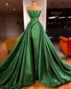 Elegant Green Evening Gown Strapless Slit A Line Party Prom Dresses Pleats Sweep Train Formal Long Dress for special occasion