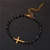 Charm-Armbänder MinaMaMa-Kreuz aus Edelstahl, handgefertigt, marineblau, Rosenkranz-Perlen-Armband für Frauen und Männer, katholischer Religionsschmuck