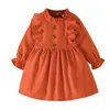 Girl Dresses 3-7Y Fashion Children Kids Baby Girls Autumn Party Dress Ruffles Long Sleeve Solid Casual A-line Clothes 30