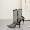 Lady Sandals New Versatile Puppet Women's Breathable Mesh Fashionable Short Boots Hollow Out Thin Heels Bed High