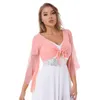 Stage Wear Womens Flared Sleeve Belly Dance Tops V Neck Lace-up Tulle Crop Top Dancewear Yoga Gymnastics Cardigan Performance Costume