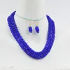 Conjunto de brincos de colar 2 fileiras 4 mm Clássico conjunto de colar/brincos de cristal azul real. Jóias de casamento femininas de luxo 18-21 pol.