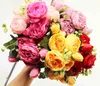Flores secas quentes baratas 30cm rosa seda peônia buquê artificial cabeças grandes e 4 falsos para decoração de casamento familiar interior