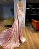 Gorgeous Pink Evening Gown One Shoulder Beads Slit Party Prom Dresses Pleats Sweep Train Formal Long Dress for special occasion