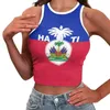 Débardeurs pour femmes Hauts courts pour femmes Haïti Drapeau Conception Femme T-shirts courts confortables Sans manches Débardeur Plus La Taille 2XL Streetwear 2023