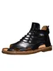 Verano para hombre High Top Weave Hollow Out Gladiator Zipper Sandalias de cuero genuino de cuero de vaca de alta calidad Vintage Casual Outdoor Shoes