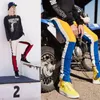 Men's Pants Streetwear Vintage Ankle Zipper Elastic Waist Loose Joggers Colorblocked Track Striped Patchwork