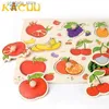 Quebra-cabeças de madeira Montessori Tábuas de agarrar à mão Brinquedos Tangram Jigsaw Brinquedos educativos para bebês Veículo de desenho animado Animais Frutas Quebra-cabeças 3D