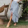 Skirts Floral Print Long Skirt Women 2023 Summer Boho Dresses Female High Low Side Elastic Waist Swing Maxi Beach