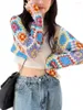 Femmes Tricots Femmes Crochet Cropped Cardigans Multicolore Y2k Vintage Chandails Tricotés À Manches Longues Lâche Plage Solaire 2023 Été