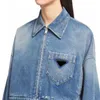 レディースジャケットデニムコートウォッシュブルーデザイナーレディースボタンレターシャツ女性デザイナージャケットディストゥデスジーンズS-XL