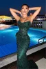 Sparkley Green paljetter Split aftonklänningar Sexig backless Sweetheart Prom -klänningar för kvinnor formella tillfälle Vestidos