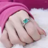 Cluster Rings Delicate Retro Emerald Ring For Women Square Zircon Adjustable Full Diamond Personalized Fashion Jewelry Wedding Party Gift