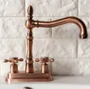 Kitchen Faucets Antique Red Copper Double Handle Dual Hole Deck Mounted Basin Faucet Swivel Bathroom Sink Mixer Tap 2rg050