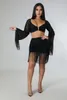 Robes de travail Noir Blanc Deux Pièces Gland Jupe Ensemble Femmes Clubwear Pour La Fête Tops Courts Et Jupes Taille Haute Night Club Sexy Tenues Ensembles