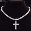 Pendentif Colliers Hommes Femmes Hip Hop Croix Pendentif Collier avec 4mm Zircon Tennis Chaîne Glacé Bling Colliers HipHop Bijoux Mode Cadeau J230620