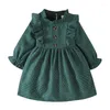 Girl Dresses 3-7Y Fashion Children Kids Baby Girls Autumn Party Dress Ruffles Long Sleeve Solid Casual A-line Clothes 30