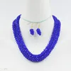Conjunto de brincos de colar 2 fileiras 4 mm Clássico conjunto de colar/brincos de cristal azul real. Jóias de casamento femininas de luxo 18-21 pol.