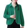 Kvinnorjackor Fashion Green Corduroy Coat Kvinna 2023 Retro Casual Women's Coats Spring Autumn Loose Long Sleeve Shirt Jacket Topps