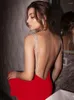 Sukienki zwykłe sukienki bandażowe 2023 Summer Kobiety Czerwony Bodyon Elegancki seksowna kryształowe zaplecze wieczorne imprezy urodzinowe stroje urodzinowe
