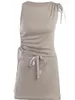 Tvådelt klädkvinnor y2k ruffle 2 kjol uppsättningar 3d blommor ren mesh skörd topp bodycon mini fransade tofsels sommaruppsättning (10 solid ros