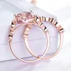 Cluster Rings Pink Beryl Flower Set Sterling Silver Morganite Bridal Gemstone Rose Gold Retro Stack Vintage Zircon Wedding Jeweley