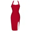 Vestidos casuais Bandage Dress 2023 Arrival Summer Red Bodycon Women Drapeado Halter Sexy Party Evening Club Outfits