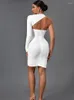 Casual Kleider Ausschnitt Langarm Verband Kleid Frauen Weiß Bodycon Abend Party Elegante Sexy Geburtstag Club Outfits 2023 Herbst