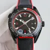 K6F Horloges van hoge kwaliteit 45 5mm 600M GMT Deep Red Cal 9806 Automatic Mens Watch 215 92 46 22 01 003 Keramische ring Zwarte wijzerplaat Rubbe235r