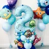 Novo 45Pcs Ocean World Under Sea Animal Balloons Número Azul Balão Folhado para Crianças Decoração de Festa de Aniversário Chuveiro de Bebê Globos de Hélio