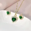 Ketting Oorbellen Set LUCKY99 Trendy Hartvormige Oorbel Vrouwen Groene Zirkoon Inzet Ontwerp Koper Pandent N23749