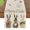 New Linen Happy Easter Runner Bunny Dining Table Cloth Tovaglietta Decorazione per la casa 2023 Spring Easter Party Gifts