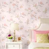 Papéis de parede Pastoral coreano Flor 3d Princess Girl Room Living Quarto Papel de parede Azul Decoração floral rosa