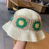 Chapeaux à large bord Seau Chapeaux Japon Corée Crochet Plage Chapeau De Paille Femmes Fleurs D'été Pur Tissé À La Main Chapeau Parasol Pêcheur Chapeau Respirant Seau Chapeau 230620