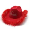 Cloches Vrouwelijke Cowboy Hoeden Cowgirl Caps Voor Vrouwen Katoen-Polyester 56-58 cm Gebogen Pluche Rand Veren Ontwerp Westerse Mode NZ0069 230620
