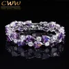 Pulseira CWWZircons Designer Roxo Cristal Grande Mona Lisa Bijoux Pulseiras Bangles Transparente Zircão Pulseira Femme Moda Jóias CB126 230620