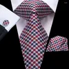 Bow Ties Hi-Tie Red Houndstooth Plaid Necktie For Men Blue Luxury Men's Tie Set Silk 8.5cm Large Fashion Hanky Cufflinks Quality