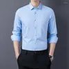 Mäns casual skjortor 2023 Sommarmän Business Dress Work Shirt Non Strykning Bambu Fiber Solid Color Open Shan Polo Collar Long Sleeve