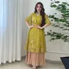 Roupas étnicas abaya para mulheres vestido de malha bordado com borla emenda chiffon plissado muçulmano dubai marroquino robe