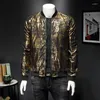 Kurtki męskie luksus czarny złoty druk imprezowy strój klubowy płaszcz męski Casaca Hombre Spring Jacquard Bomber ubrania