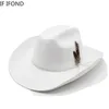 Cloches 9.5CM Wide Brim Western Cowboy Hat For Men's Vintage Fascinator Cowgirl Jazz Hat Cloche Church Caps Sombrero Hombre 230620